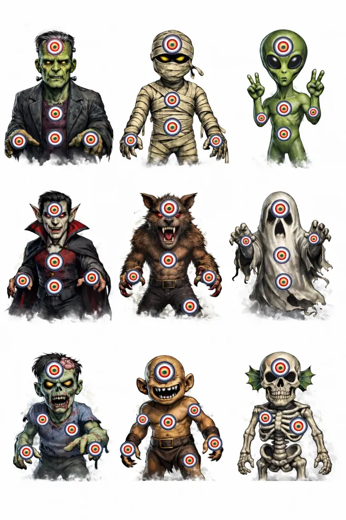 [SSSTGT0002C] 9 Monster Targets - Paper 17cm x 17cm